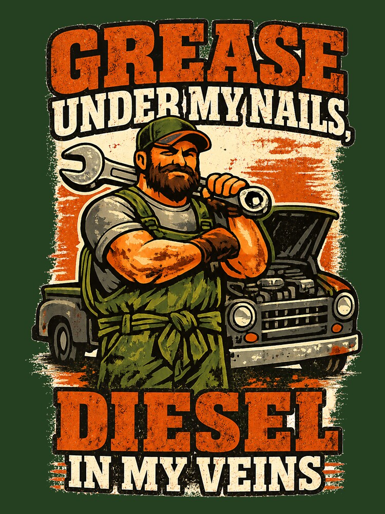 Grease Under My Nails Diesel In My Veins – Funny Mechanic Vintage Garage T-Shirt by ODDSHIFT STUDIO