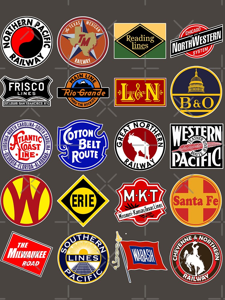 Vintage defunct Railroad Railway logos - Trains hobby by Osprey Tees