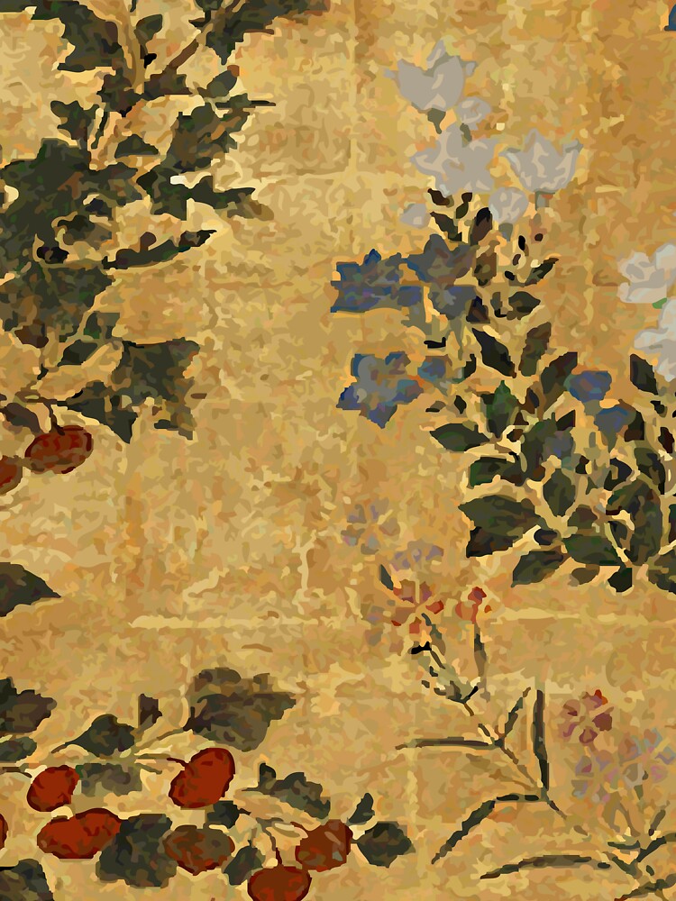 Vintage Japanese Floral Gold Leaf Screen With Morning Glory by Vicky Brago-Mitchell®