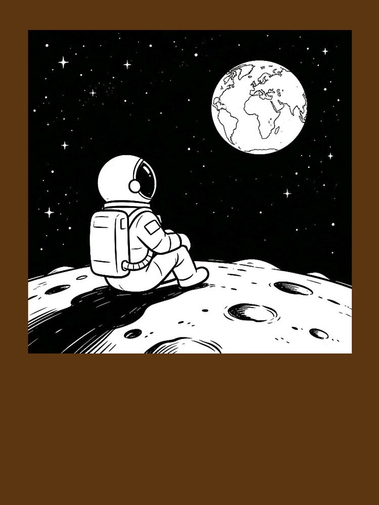 Astronaut Sitting on Moon Looking at Earth - Space Art Design by TeyArtWork