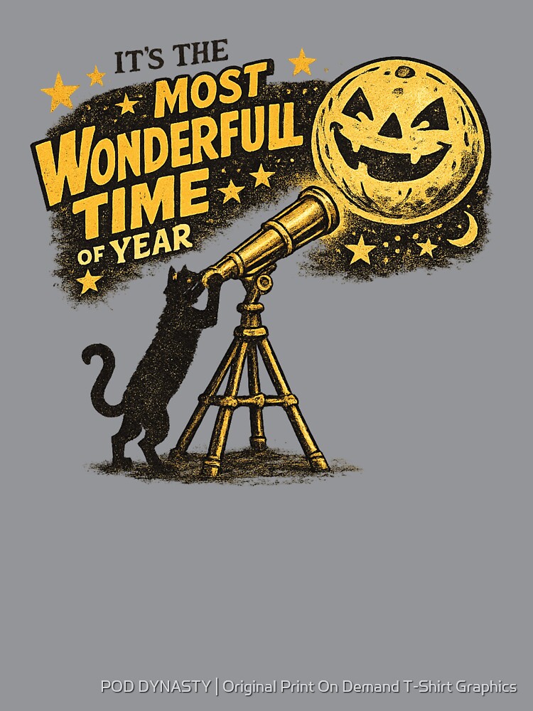 Vintage Black Cat Telescope Halloween by POD DYNASTY | Original Print On Demand T-Shirt Graphics