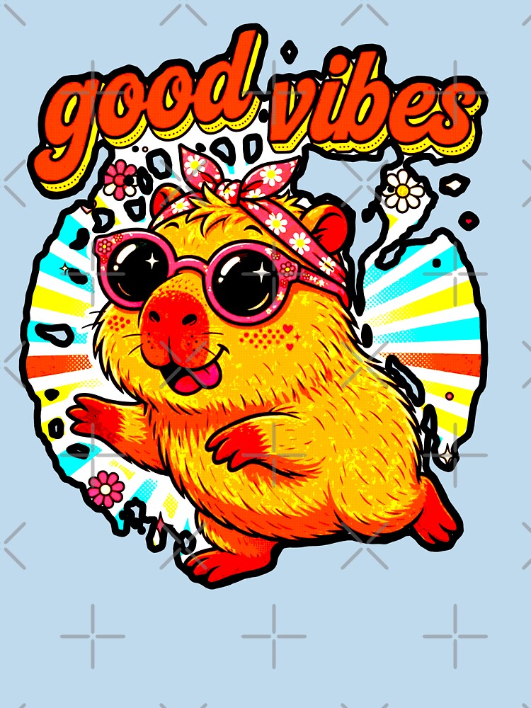 Capybara Good Vibes Retro Happy Capybara Funny Summer T-Shirt by AstronautMerch