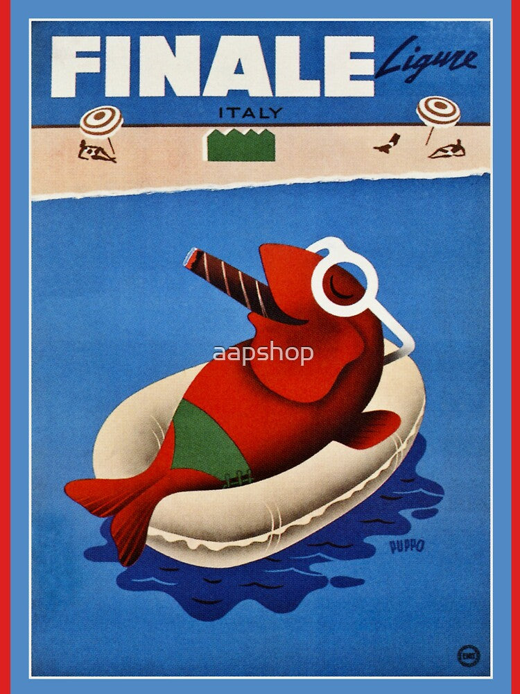 Vintage retro Finale cute fish Italian travel ad by aapshop