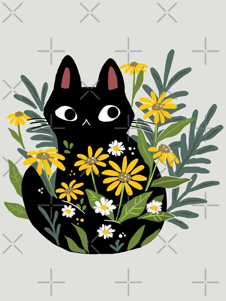 Black cat with flowers by michelledraws