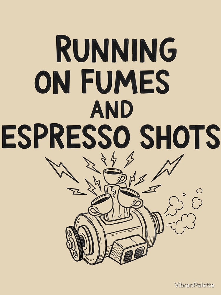 Running on Fumes and Espresso Shots – Funny Coffee Lover Quote for Work, Office Humor & Caffeine Addicts by VibranPalette