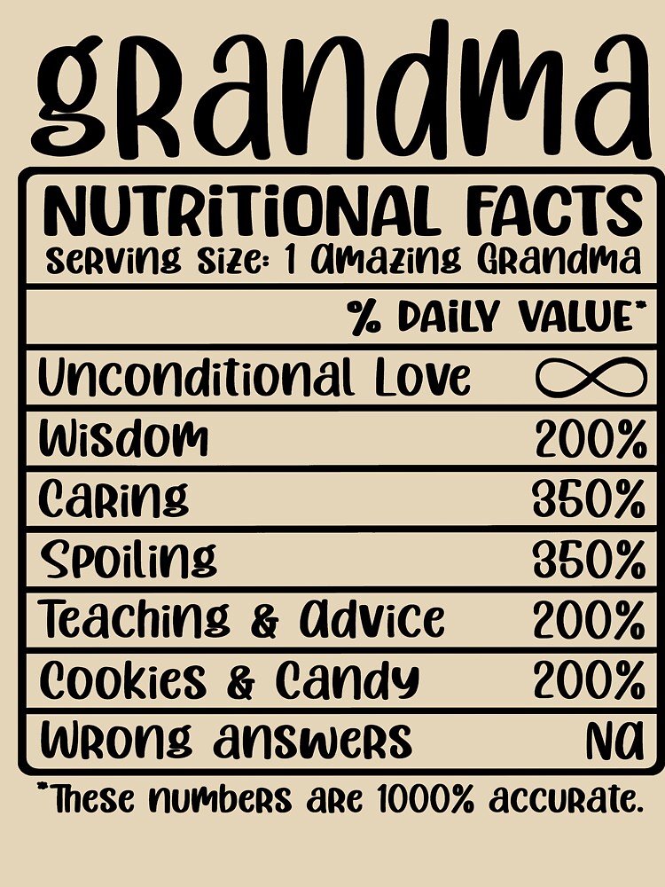 Grandma, Nutritional Facts, Funny Grandma Gift by FuntasticDez