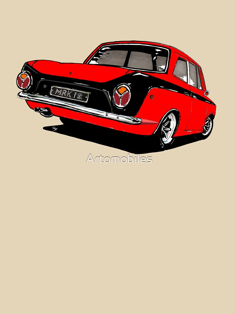 Hand-drawn Cortina GT Mk1 Classic car automotive art design, perfect for any motor art-loving car enthusiast or petrolhead by Artomobiles