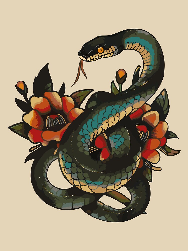 Vintage green snake tattoo by Ursule-art