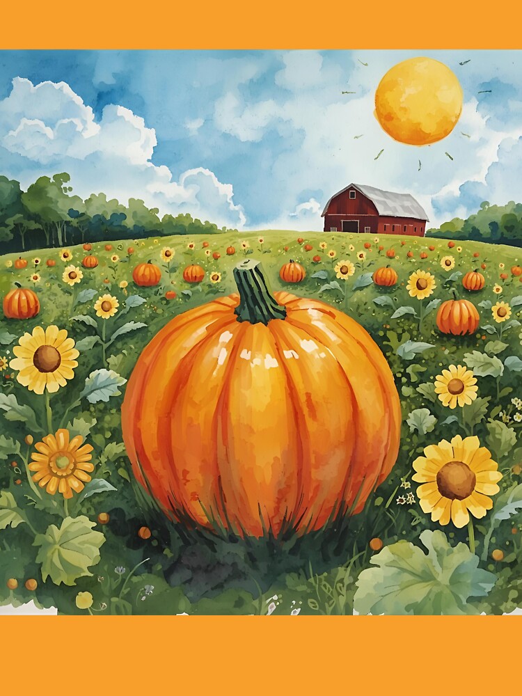 Pumpkin patch with a red barn in the background t-shirt by Rise Together Tees