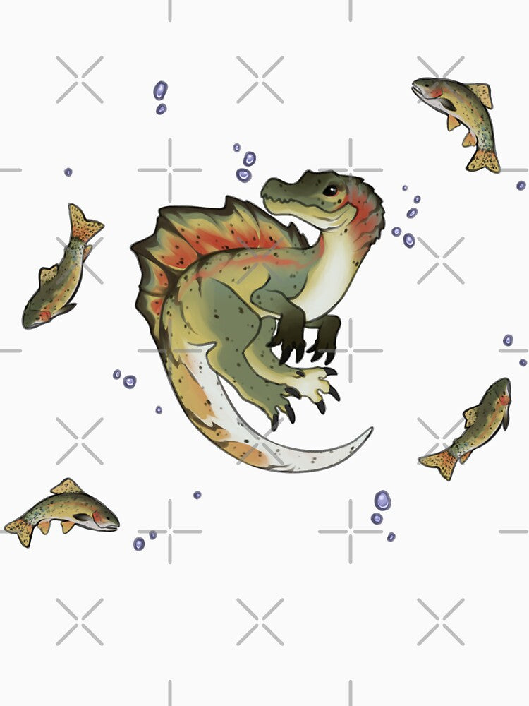 Chibi Trout Spino (With Fish!) by FossilizeAmber