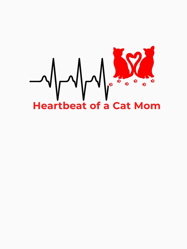 Heartbeat of a Cat Mom Heart – Cat Silhouette Pet Lover EKG T-Shirt by Pattie Marie