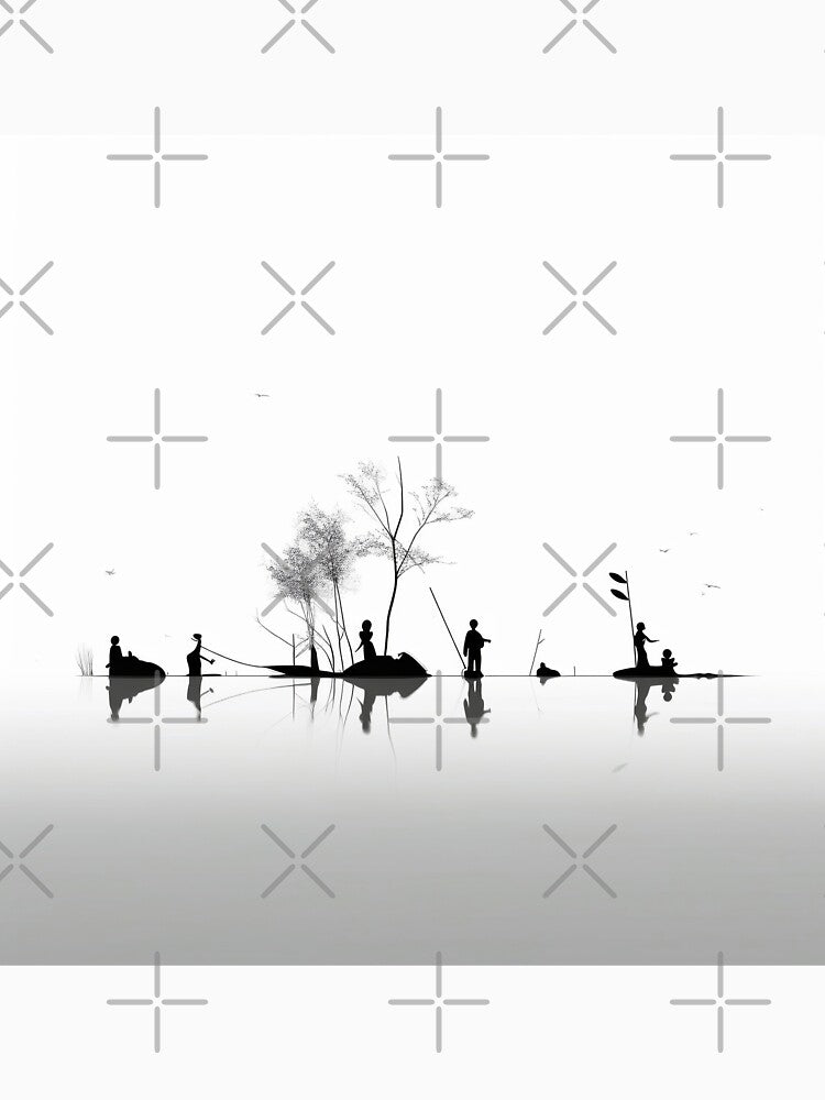 Minimalist digital art stick figures fishing abstract art by Feluceo
