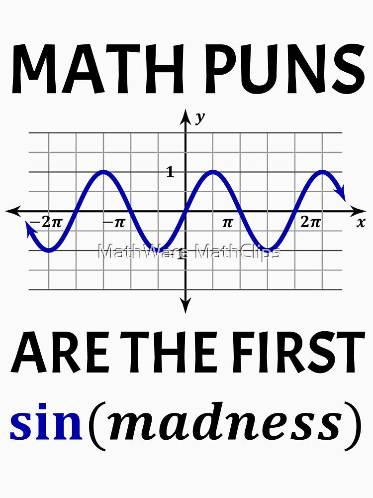 Funny Nerdy Math Puns Are the First Sin(Madness) Math Teacher Black Text by MathWare MathClips