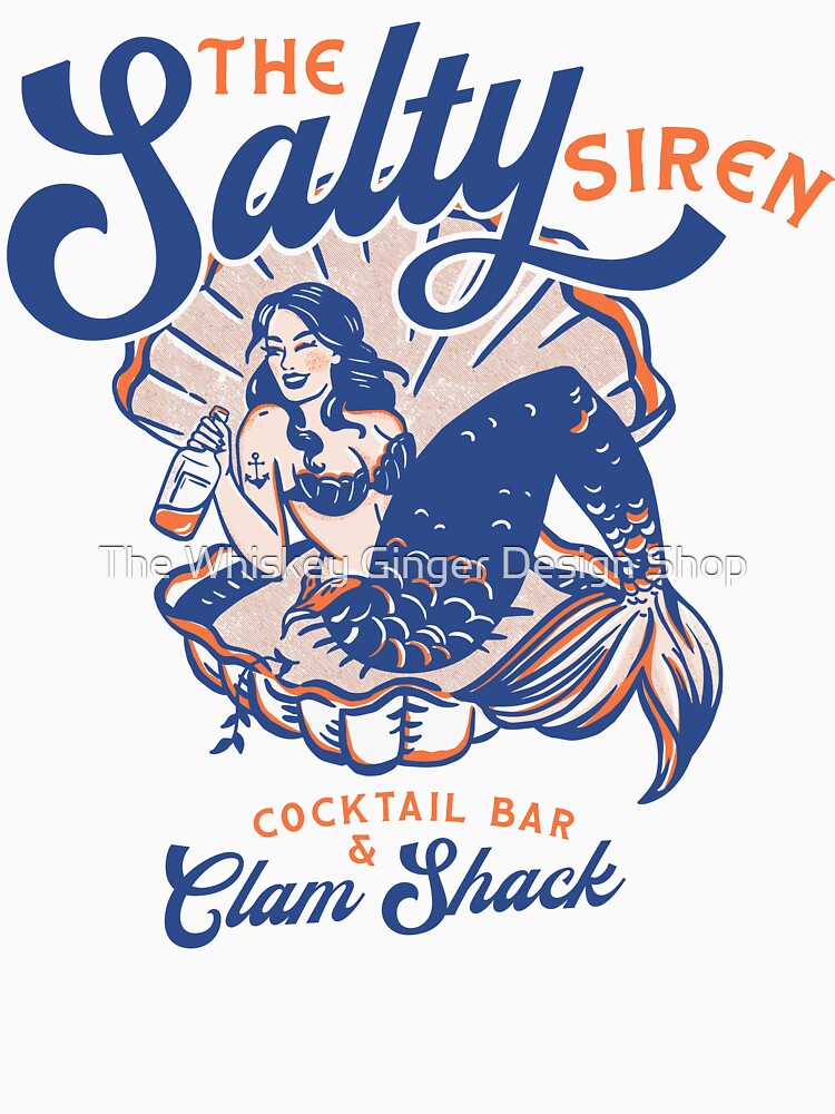 The Salty Siren Cocktail Bar & Clam Shack. Cute Retro Mermaid Travel Art by The Whiskey Ginger Design Shop