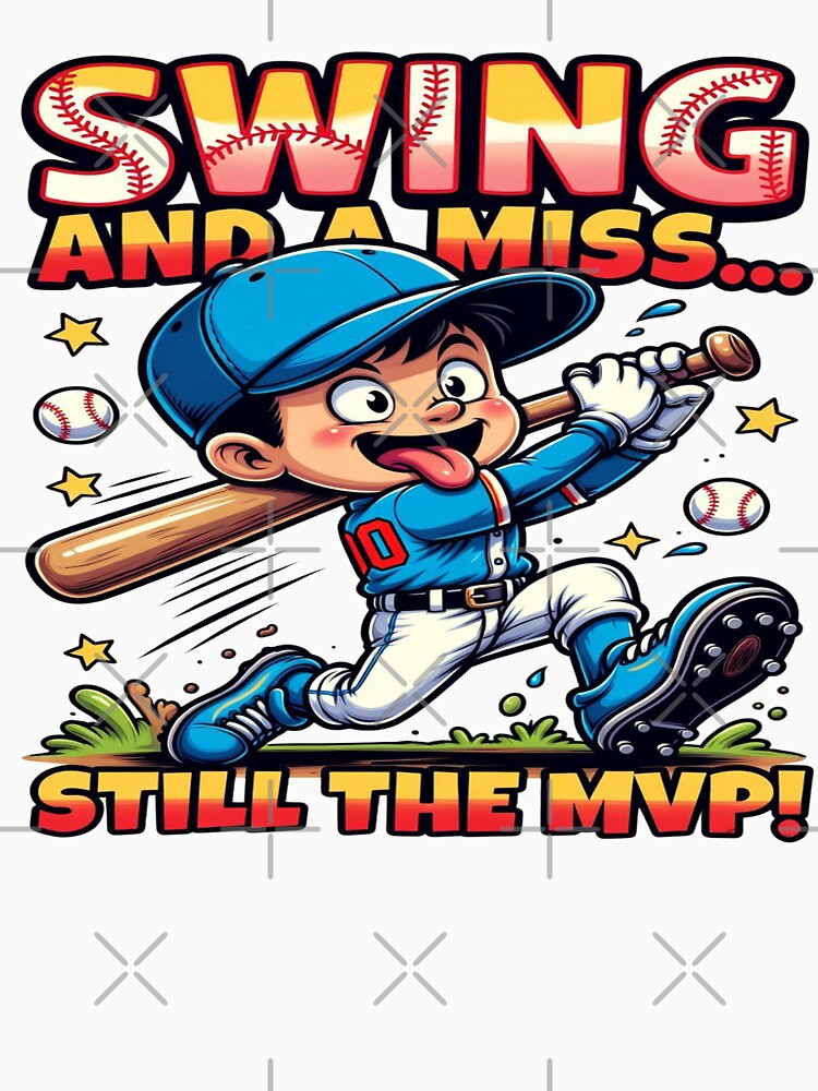 Swing and a Miss Still the MVP Funny Baseball T-Shirt | Cute Cartoon Baseball Player Graphic Tee | Baseball Fan Gift by Sushikidsntoddlers