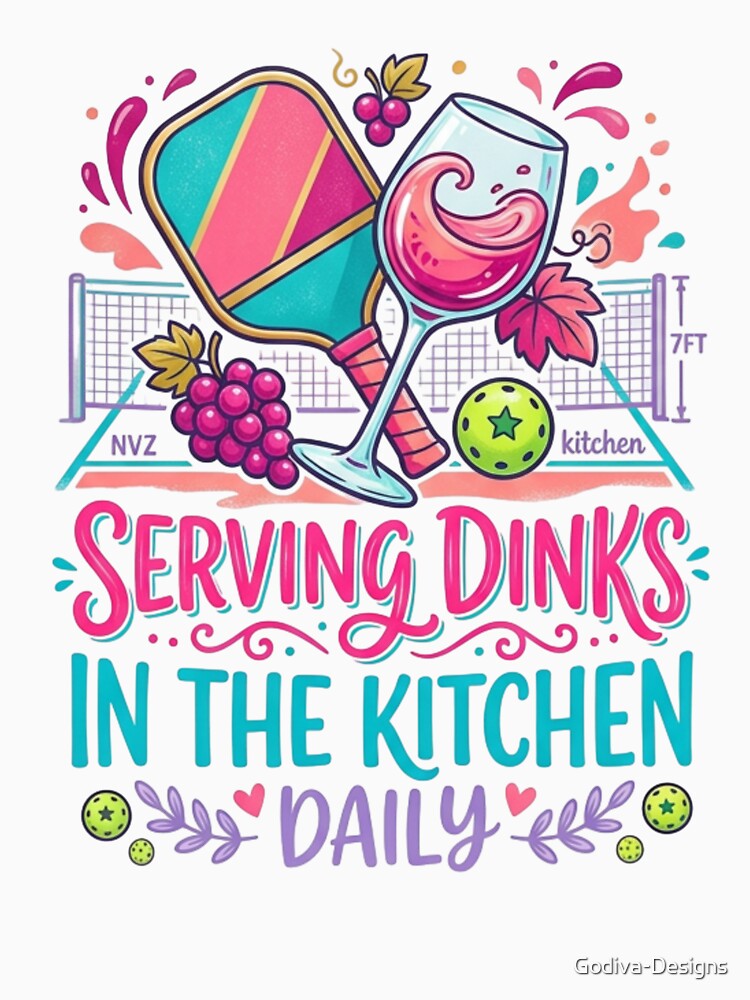 Serving Dinks in the Kitchen Daily - Funny Woman's Pickleball & Wine Gift by Godiva-Designs
