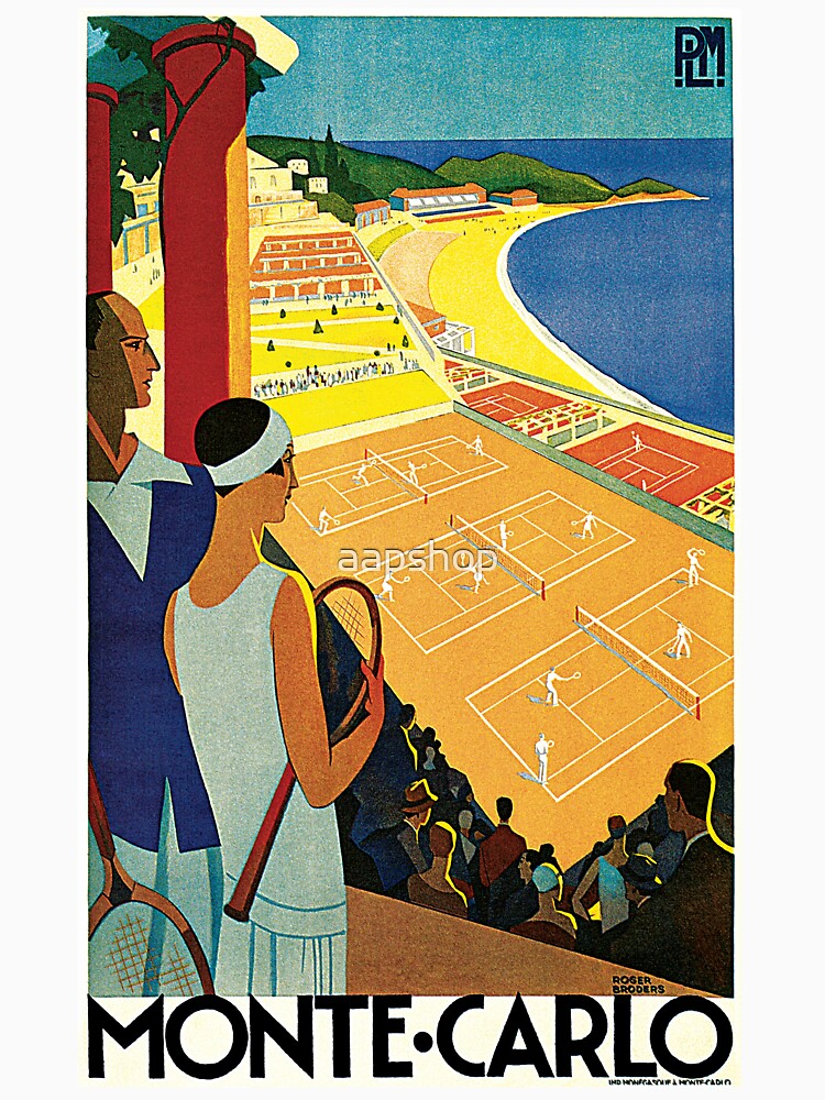 1920s Vintage Monte Carlo Tennis Travel Ad by aapshop