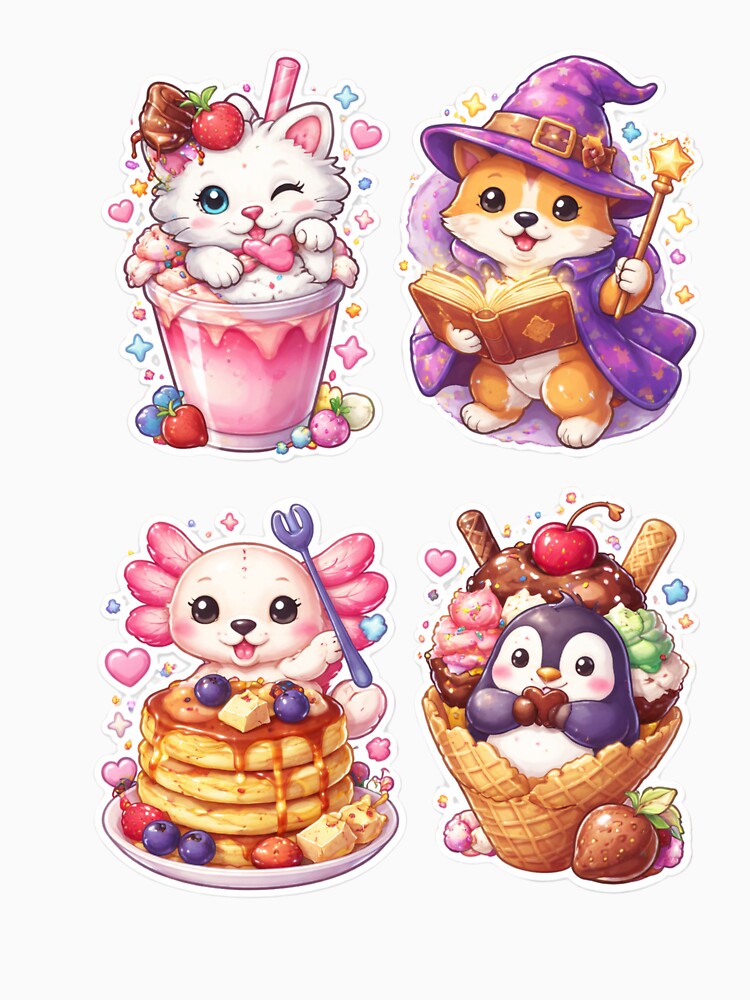Kawaii Dessert Animals – Cute Stickers with Cat, Dog, Axolotl & Penguin by FrenchieFever