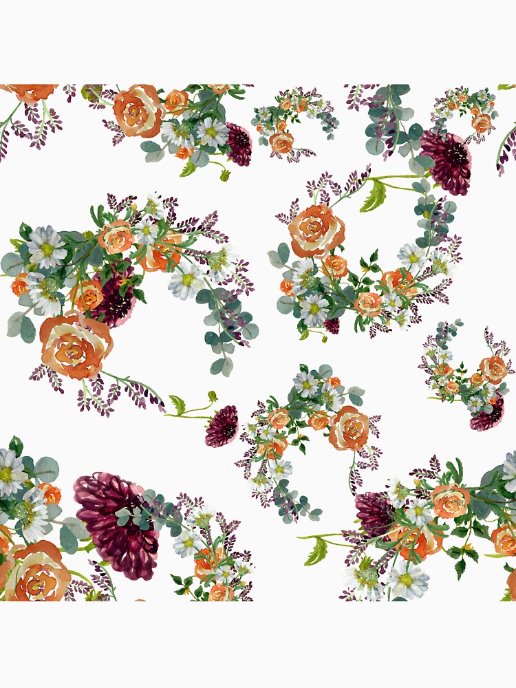 Dahlia red rose daisy pattern watercolor by Yana Mustafina | Boho Soulful Designs