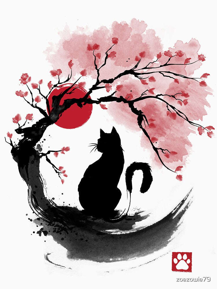 Sakura cat sumi e by zoezowie79