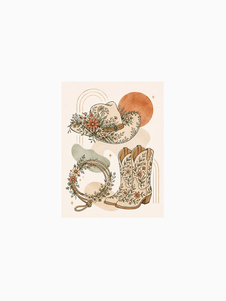 Minimalist Goofy Cowboy Boho Floral Print by AlexGreaney