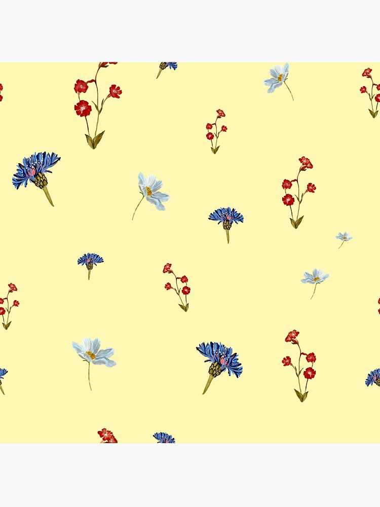 Flower blue red daisy seamless watercolor pattern yellow by Yana Mustafina | Boho Soulful Designs