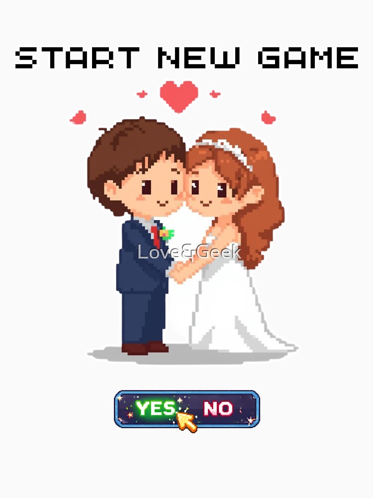 Start a New Game? YES! | Retro Pixel Art Gamer Couple Wedding by Love&Geek