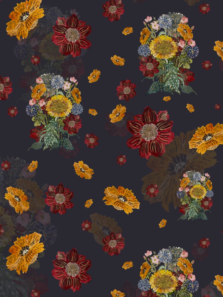Bouquet flower seamless pattern on dark background by Yana Mustafina | Boho Soulful Designs