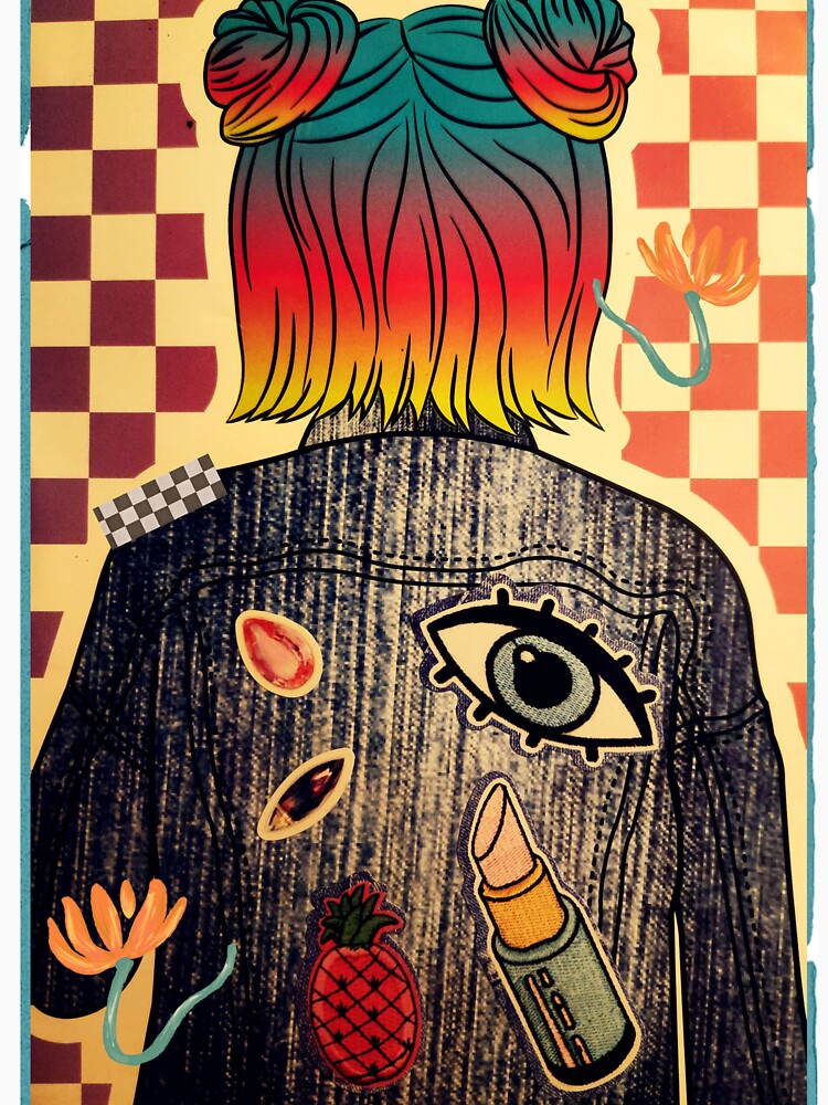 Artsy Girl in Jean Jacket | Sticker Art | Mixed Media | Y2K Vibes by LuciaLuxx