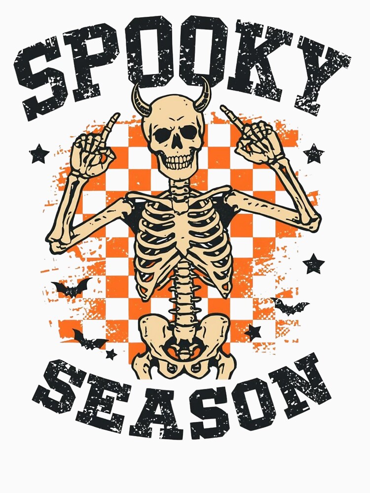 Checkerboard Skeleton Spooky Season Halloween T-shirt by FestivityFinds