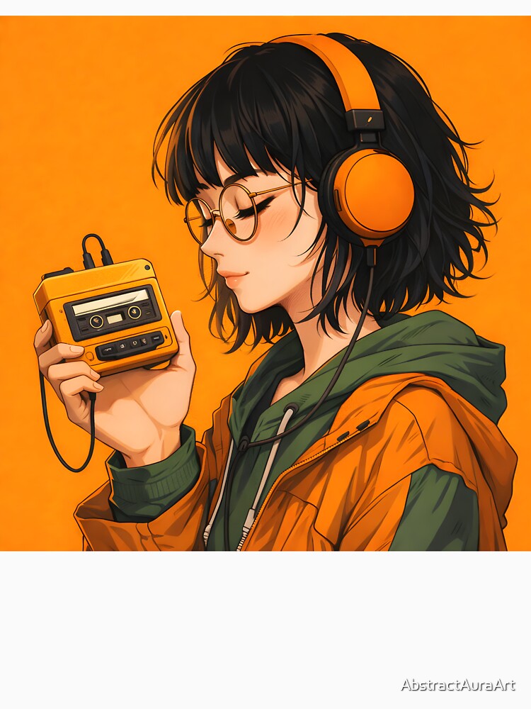 Retro Music Vibes – Girl with Cassette Player by AbstractAuraArt