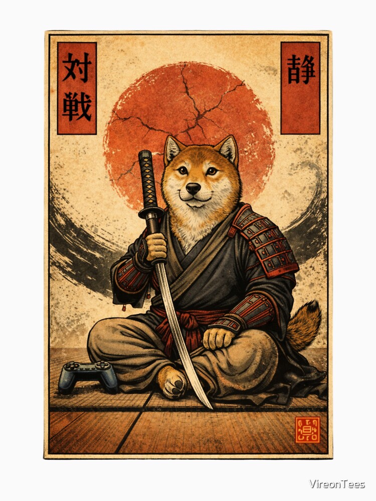 Samurai Shiba Gamer – Japanese Warrior Dog Aesthetic T-Shirt by VireonTees