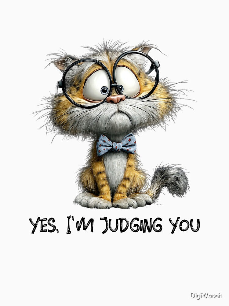 Yes, I’m Judging You – Nerd Cat with Glasses | Funny Smart Cat Illustration by DigiWoosh