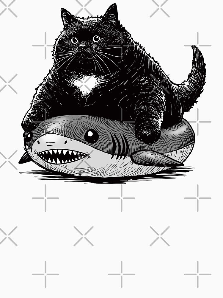 Chonky Cat In A Shark Innertube by KilkennyCat Art