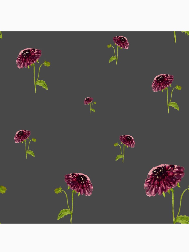Dahlia red seamless cute pattern a watercolor grey by Yana Mustafina | Boho Soulful Designs
