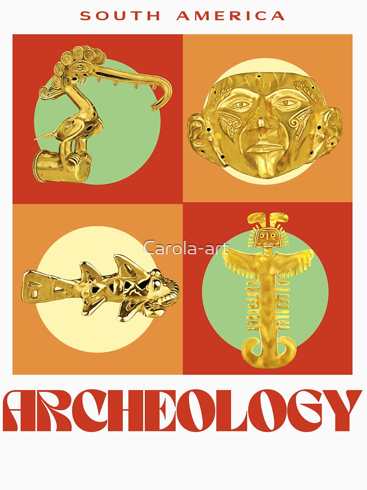 Archeology of South America - Gold Treasures of Pre-Hispanic Cultures - Retro Design by Carola-art