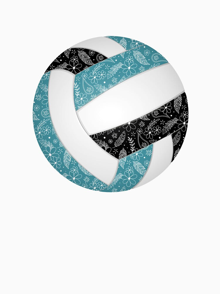 Boho feathers paisleys teal black volleyball by katzdzynes