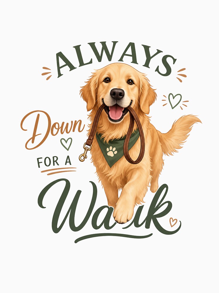 Always Down for a Walk Golden Retriever Dog Dad T-Shirt by Ashley critters