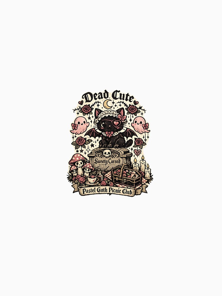 Vintage Pastel Goth Black Cat Cemetery Picnic Vintage Kawaii Cute Alternative Gothic Sticker by ChiaraBoutiqueArte