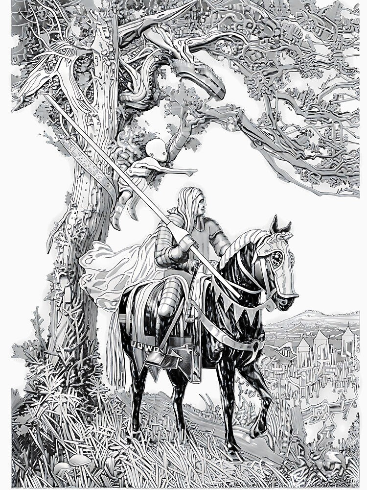 Hedge Knight Ink Drawing T-Shirt, A Knight of the Seven Kingdoms Black and White Fantasy Art Tee by Rhastasnixon