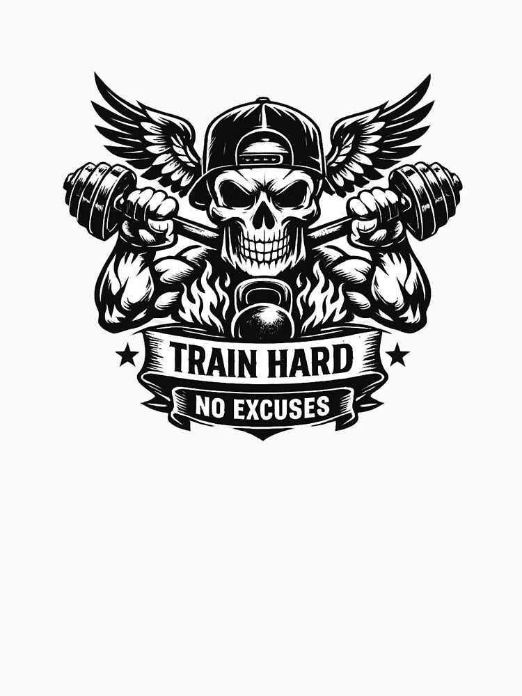 Train Hard No Excuses Gym Motivation T-Shirt Design by PatrioInk
