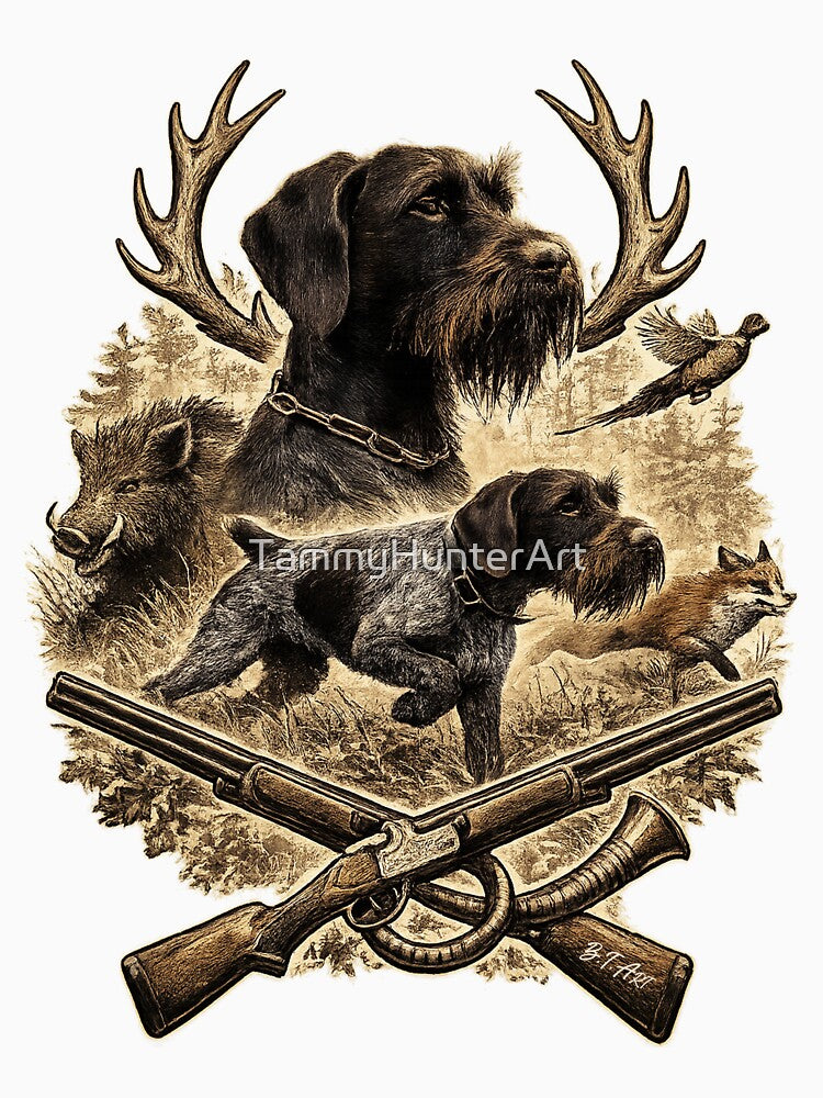German Wirehaired Pointer Hunting Spirit – Vintage Hunter Dog Illustration by TammyHunterArt