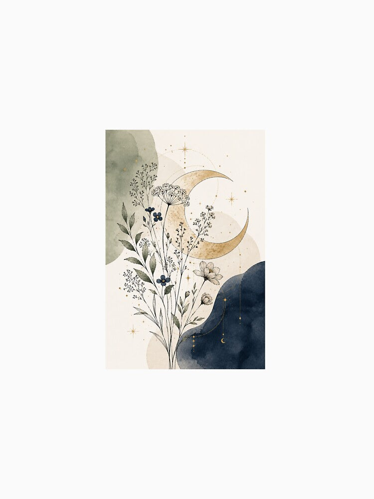 Minimalist Celestial Moon Boho Floral Print by AlexGreaney
