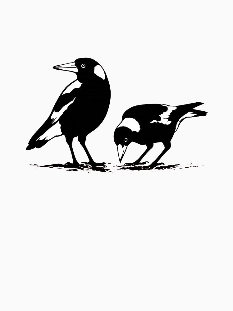 MAGPIES - australian magpie graphic art t-shirt by MiltonBradtke