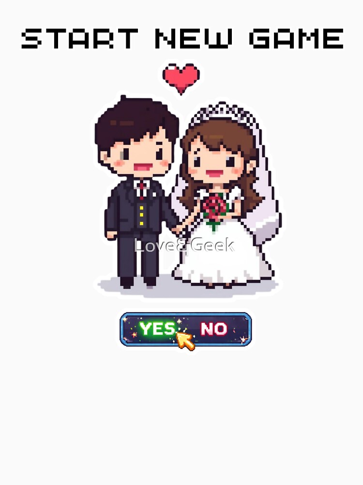 Start New Game | Retro Pixel Art Gamer Couple Wedding by Love&Geek