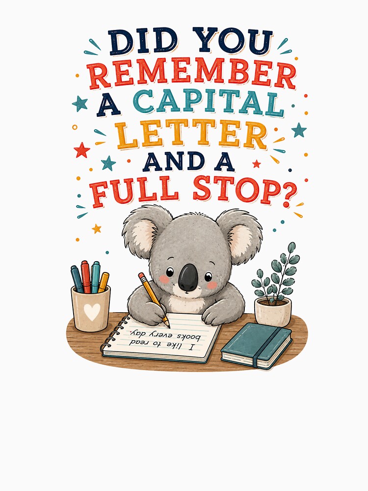 Did You Remember a Capital Letter and a Full Stop? Funny Koala Teacher Shirt by MotivatEd Learners