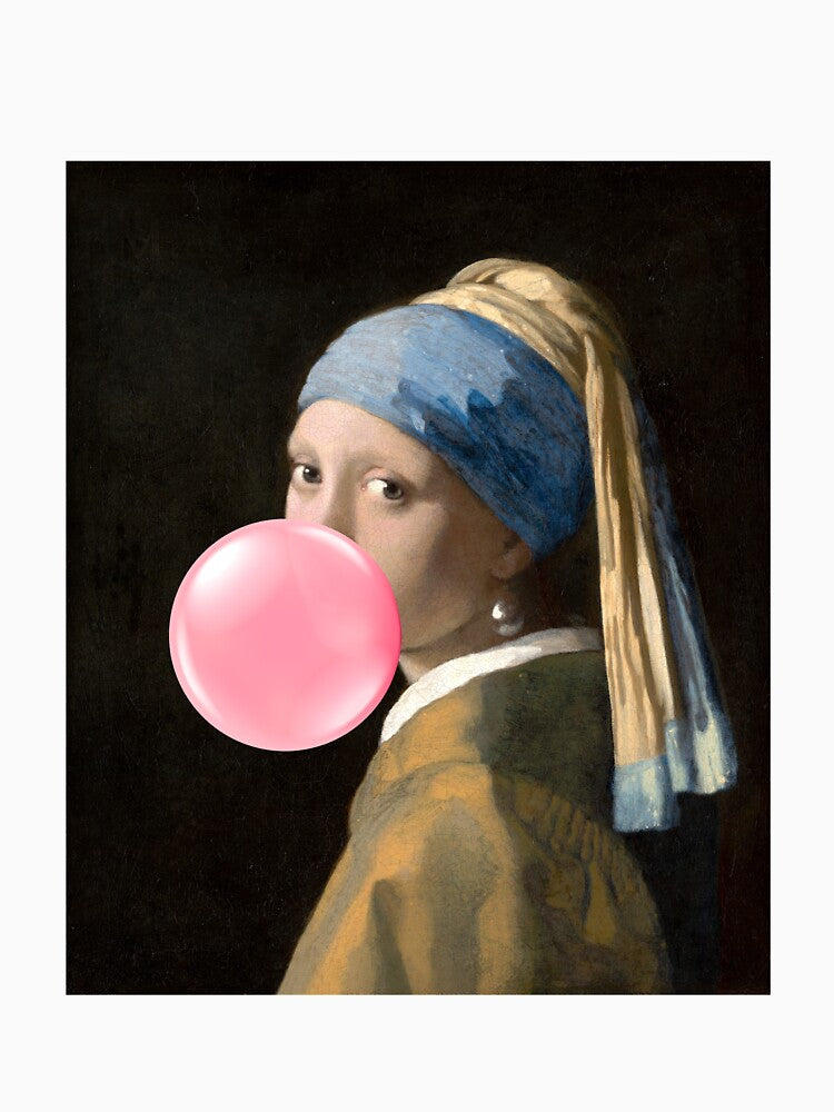 Girl with a Pearl Blowing BubbleGum by PopfoxStudio