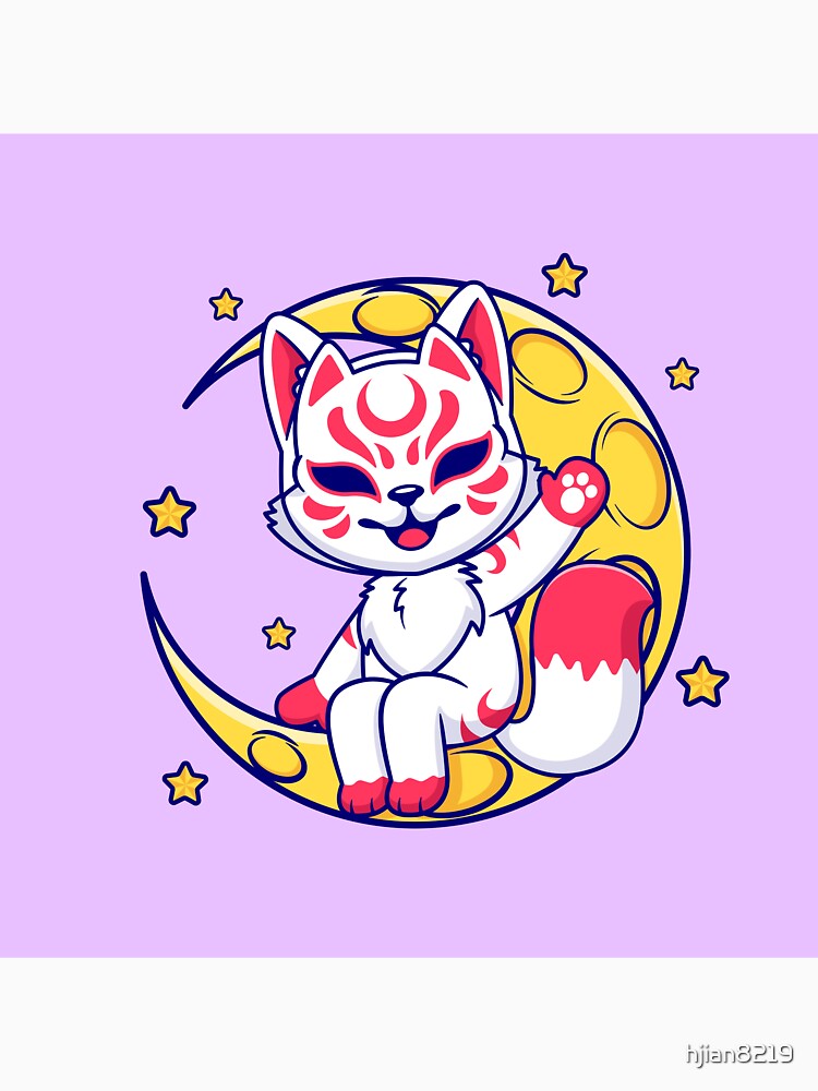 Cute Fox Kitsune Sitting on Moon: Holiday Illustration" by hjian8219