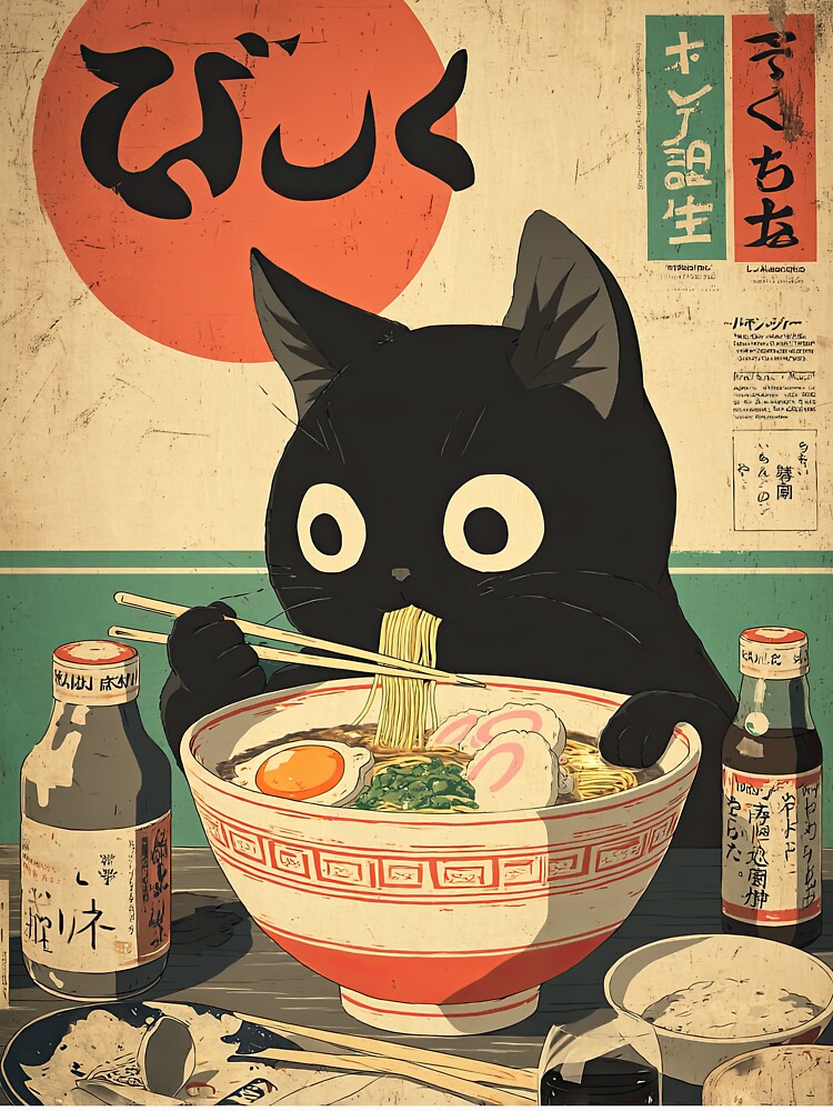 Kawaii Kuro Neko Ramen Run by Retro Type