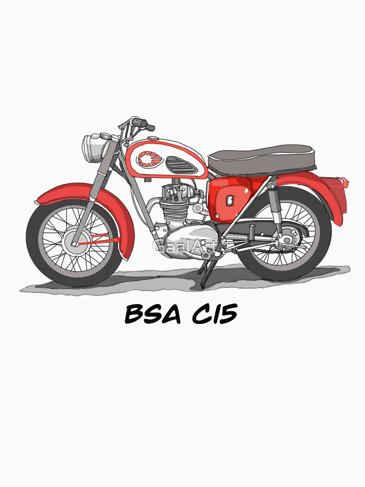Drawing of Vintage Classic Motorbike BSA C15 by GaalArt